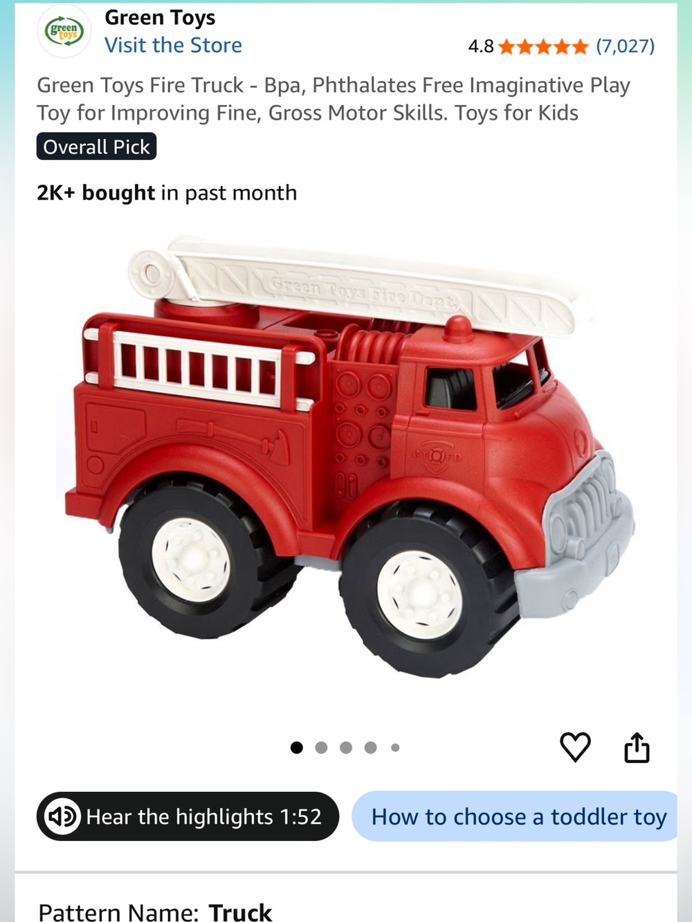 Green Toys Fire Department - firetruck (GUC but missing one ladder)